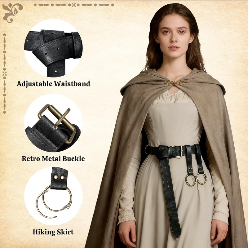 bcehyaa Store Renaissance Belt Pouch Medieval Viking Pirate Leather Bag Potion Bottle Set Skirt Hike Halloween Cosplay Costume Accessorie (Skirt Hike Belt-Black, Belt Pouch) - Image 4